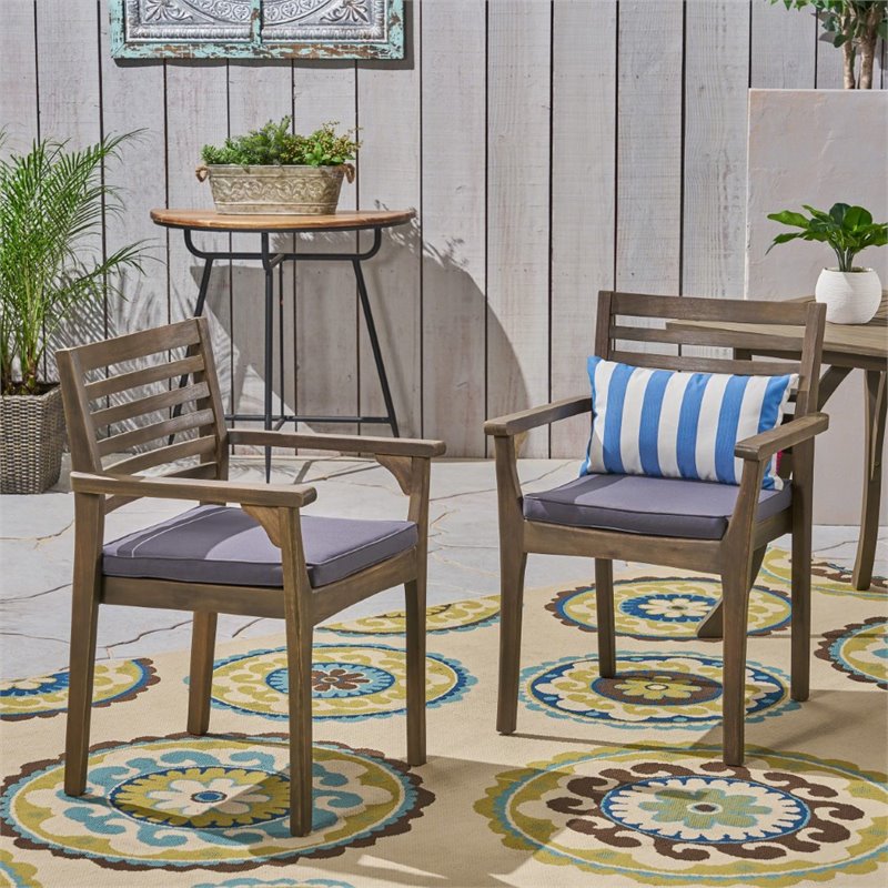 Afuera Living Outdoor Acacia Wood Dining Chair in Dark Gray (Set of 2)