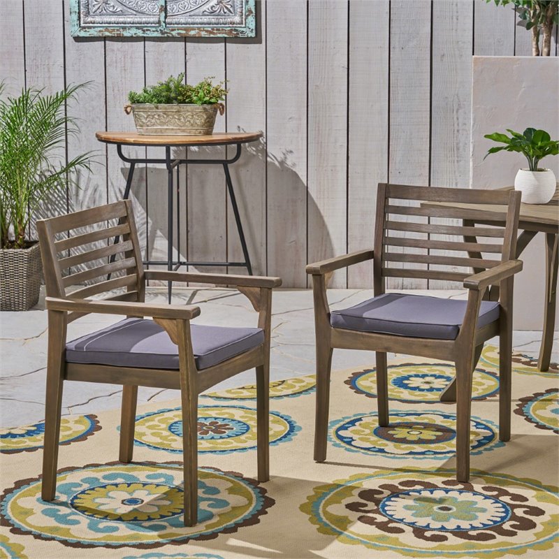 Afuera Living Outdoor Acacia Wood Dining Chair in Dark Gray (Set of 2)