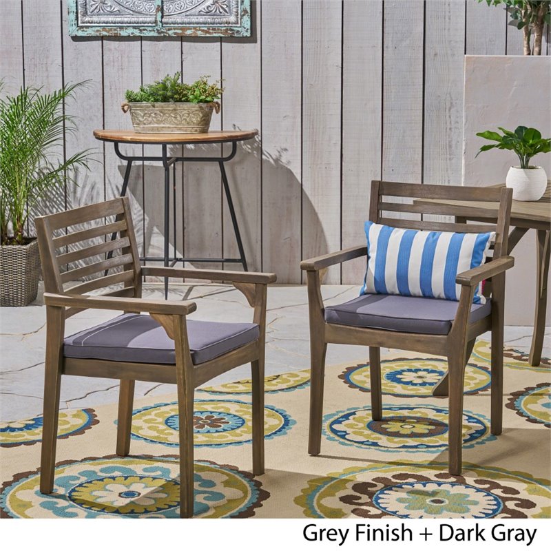 Afuera Living Outdoor Acacia Wood Dining Chair in Dark Gray (Set of 2)
