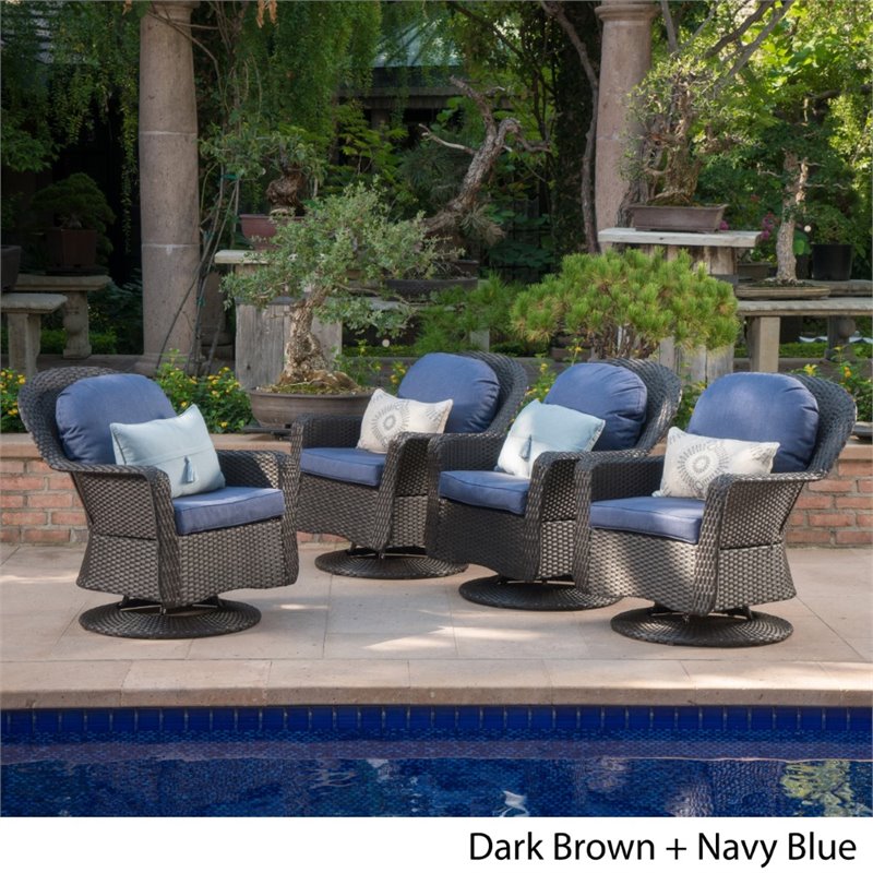 Patio Furniture Navy Club Chair Noble House Dark Brown Iron-Framed