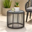 Afuera Living Outdoor Tempered Glass Top Wicker Side Table in Gray