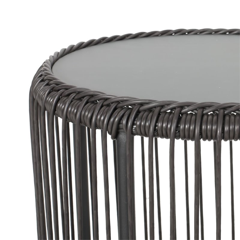 Afuera Living Outdoor Tempered Glass Top Wicker Side Table in Gray