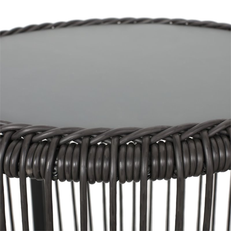 Afuera Living Outdoor Tempered Glass Top Wicker Side Table in Gray