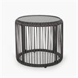 Afuera Living Outdoor Tempered Glass Top Wicker Side Table in Gray