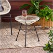 Afuera Living Outdoor Tempered Glass Top Faux Rattan Side Table in White