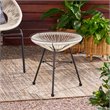 Afuera Living Outdoor Tempered Glass Top Faux Rattan Side Table in White