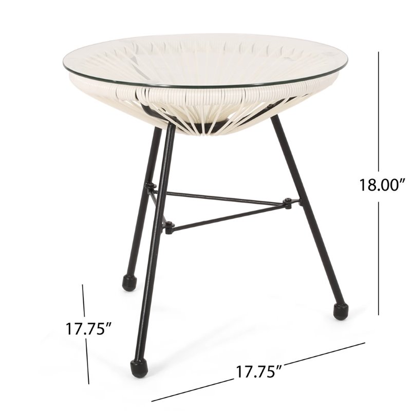 Afuera Living Outdoor Tempered Glass Top Faux Rattan Side Table in White