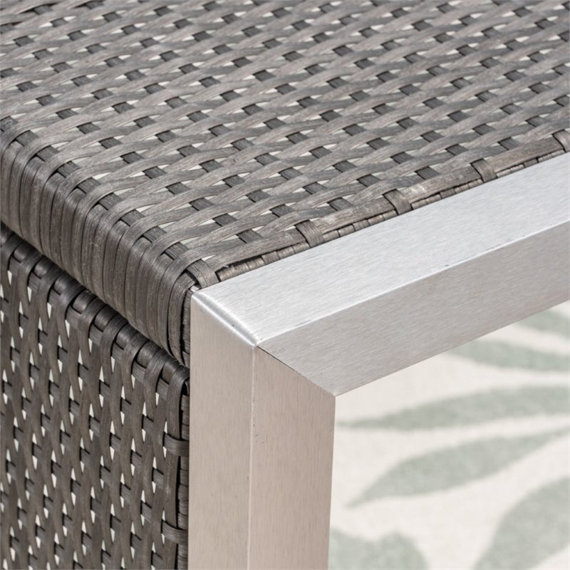 Afuera Living 3 Piece Outdoor Wicker Top Conversation Set in Silver