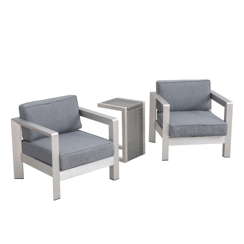 Afuera Living 3 Piece Outdoor Wicker Top Conversation Set in Silver