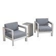 Afuera Living 3 Piece Outdoor Wicker Top Conversation Set in Silver