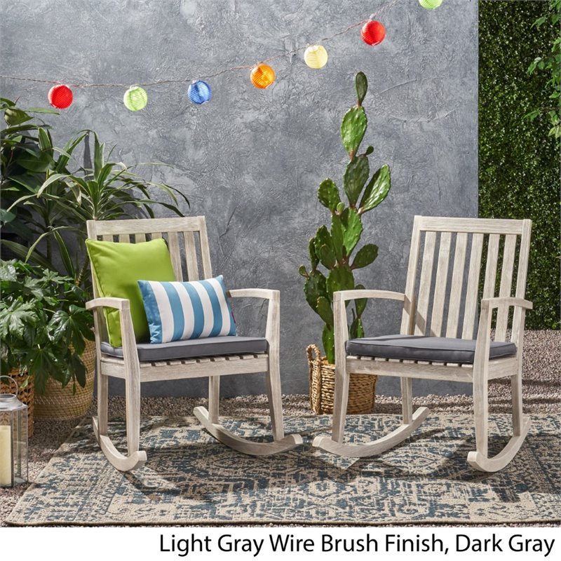 Afuera Living Outdoor Acacia Wood Rocking Chair in Light Gray (Set of 2)
