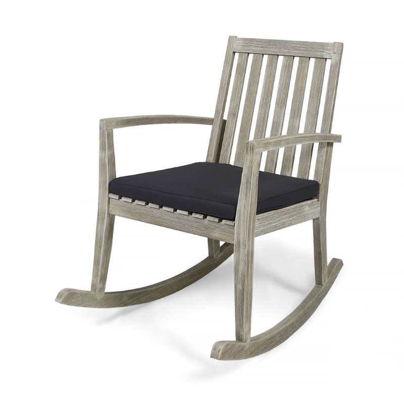 Afuera Living Outdoor Acacia Wood Rocking Chair in Light Gray (Set of 2)