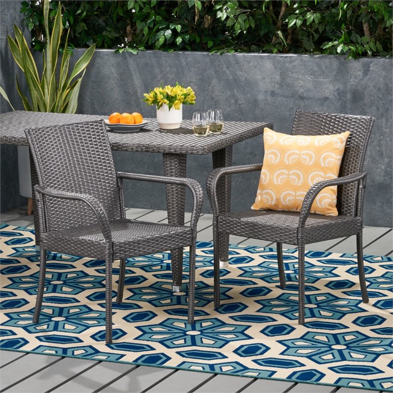 Afuera Living Outdoor Wicker Dining Chair in Gray (Set of 2)