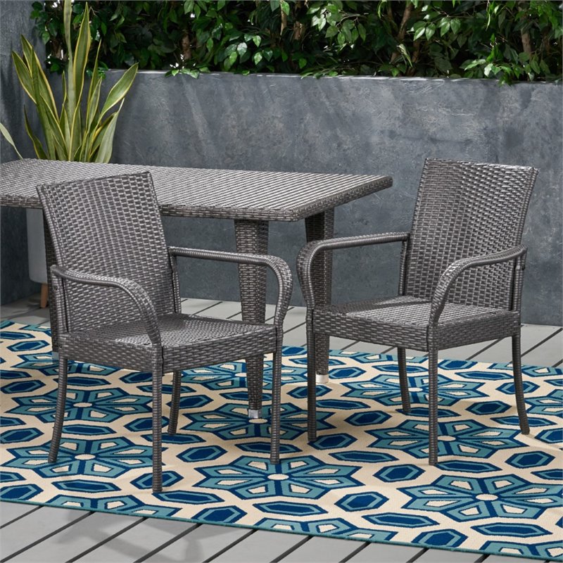 Afuera Living Outdoor Wicker Dining Chair in Gray (Set of 2)