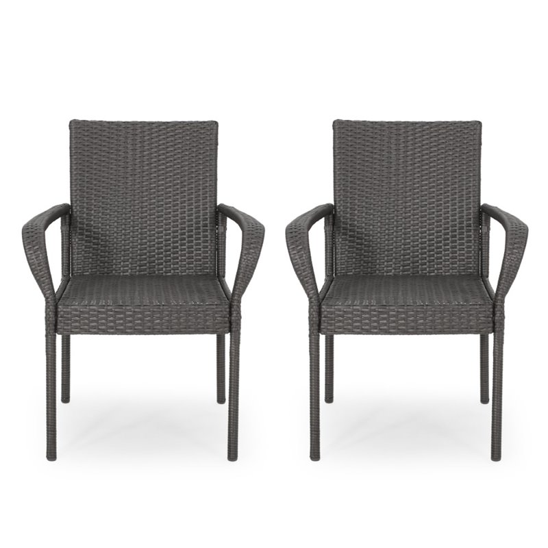Afuera Living Outdoor Wicker Dining Chair in Gray (Set of 2)