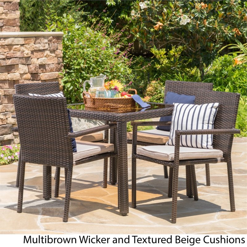 Afuera Living 5 Piece Outdoor Wicker Dining Set in Multibrown