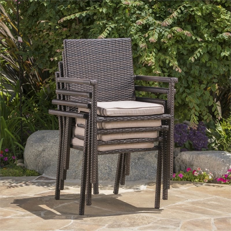 Afuera Living 5 Piece Outdoor Wicker Dining Set in Multibrown