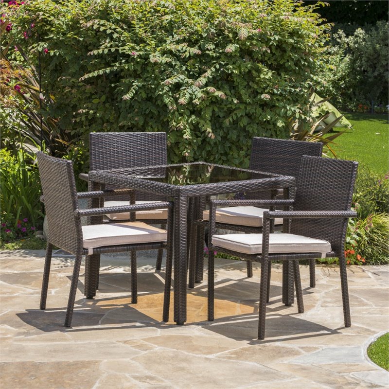 Afuera Living 5 Piece Outdoor Wicker Dining Set in Multibrown