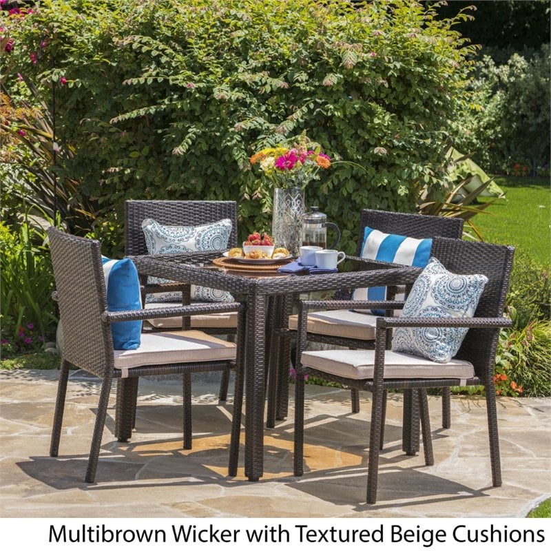 Afuera Living 5 Piece Outdoor Wicker Dining Set in Multibrown