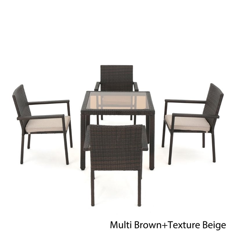 Afuera Living 5 Piece Outdoor Wicker Dining Set in Multibrown