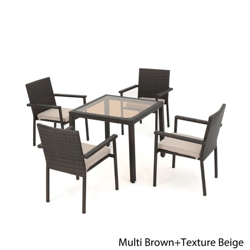 Afuera Living 5 Piece Outdoor Wicker Dining Set in Multibrown