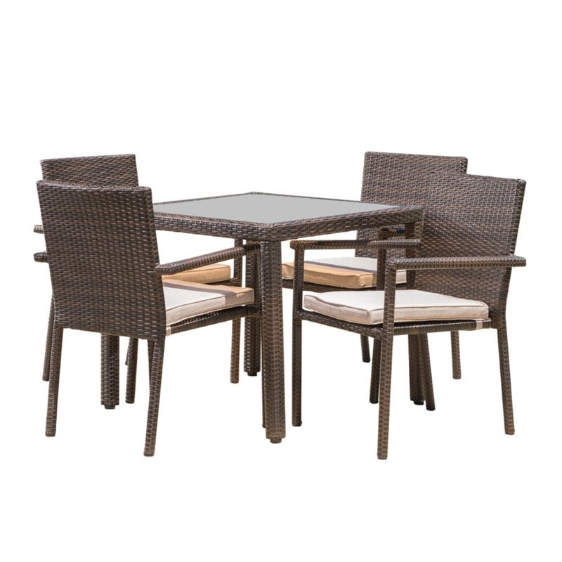 Afuera Living 5 Piece Outdoor Wicker Dining Set in Multibrown