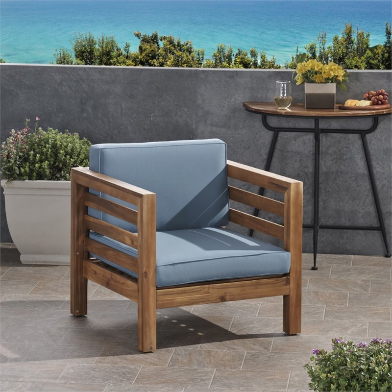 Afuera Living Outdoor Acacia Wood Club Chair in Teak and Blue