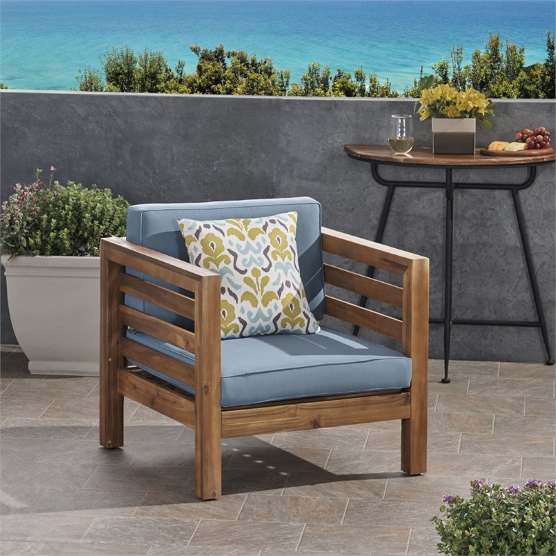 Afuera Living Outdoor Acacia Wood Club Chair in Teak and Blue