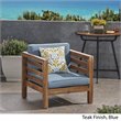 Afuera Living Outdoor Acacia Wood Club Chair in Teak and Blue