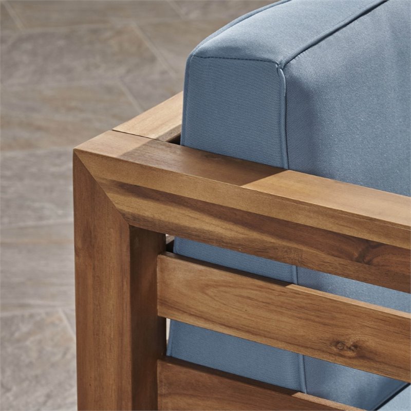 Afuera Living Outdoor Acacia Wood Club Chair in Teak and Blue