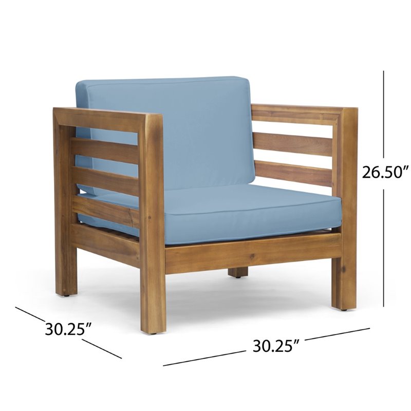 Afuera Living Outdoor Acacia Wood Club Chair in Teak and Blue