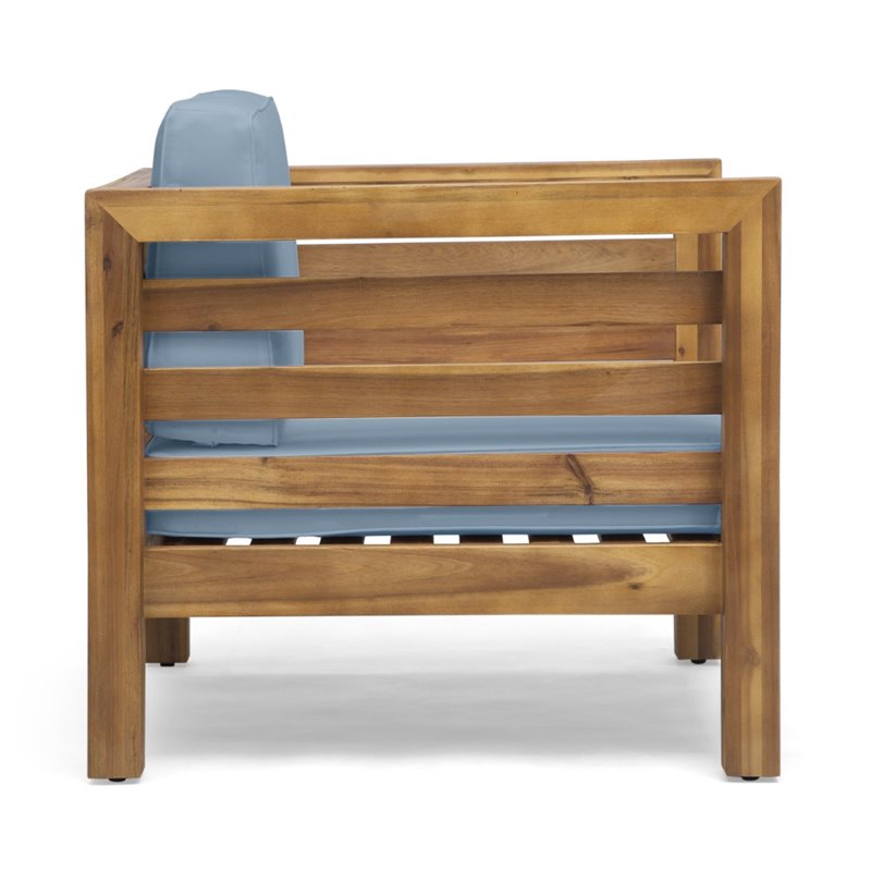 Afuera Living Outdoor Acacia Wood Club Chair in Teak and Blue