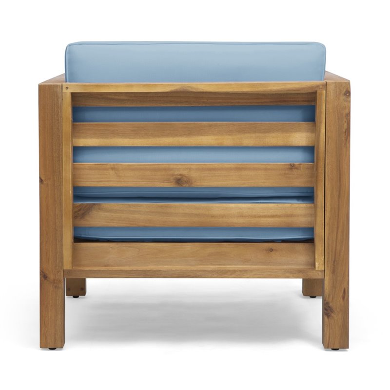 Afuera Living Outdoor Acacia Wood Club Chair in Teak and Blue