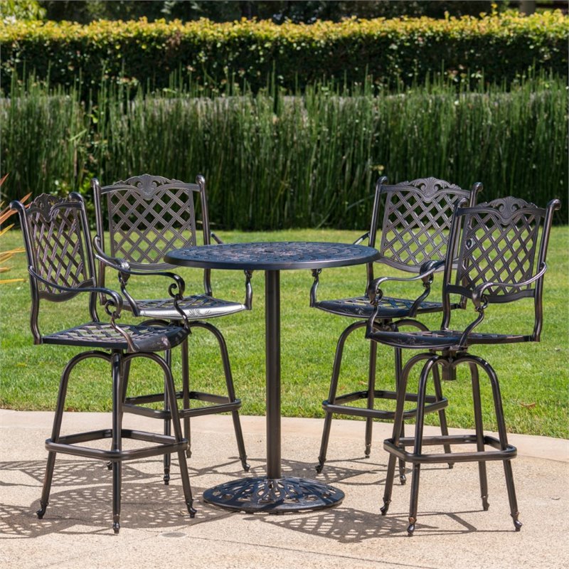 Afuera Living Outdoor 5 Piece Cast Aluminum Bar Set in Shiny Copper