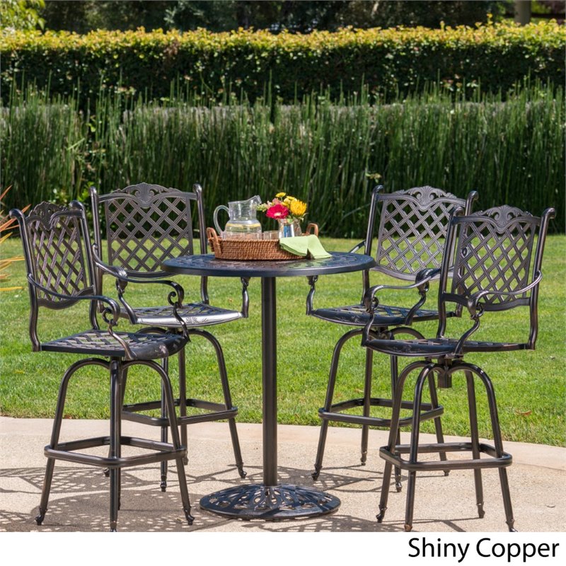 Afuera Living Outdoor 5 Piece Cast Aluminum Bar Set in Shiny Copper