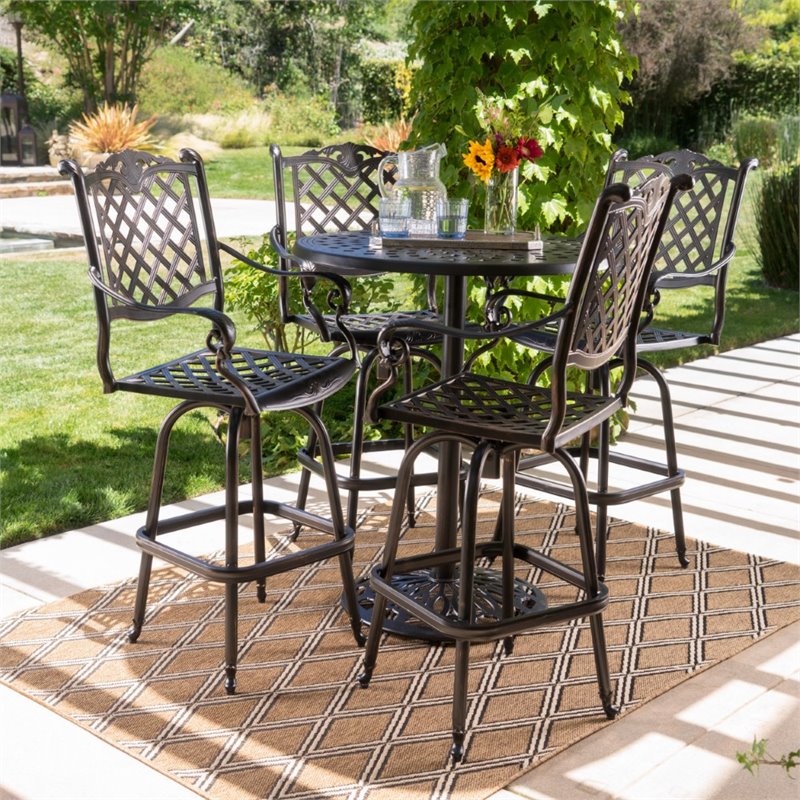 Afuera Living Outdoor 5 Piece Cast Aluminum Bar Set in Shiny Copper