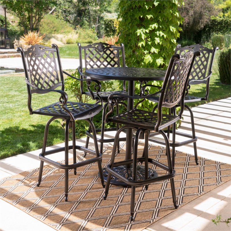 Afuera Living Outdoor 5 Piece Cast Aluminum Bar Set in Shiny Copper