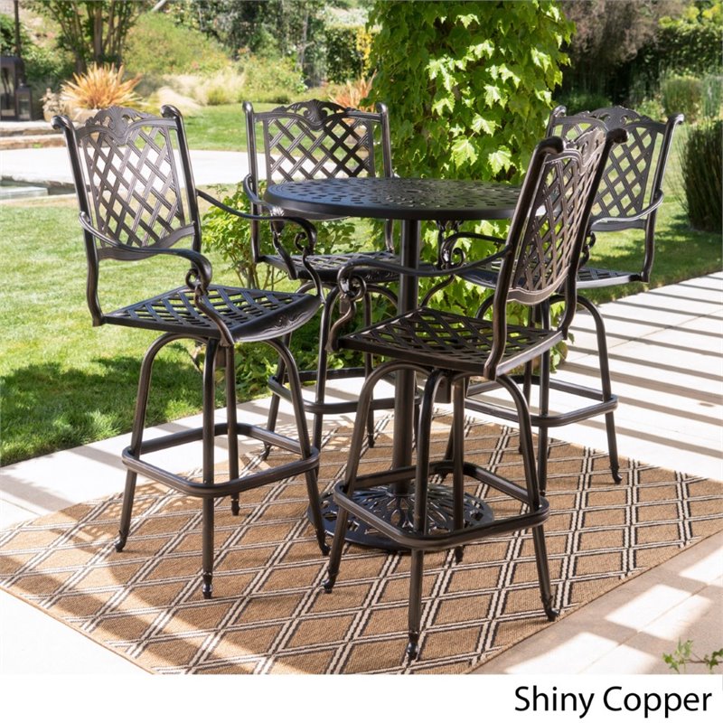 Afuera Living Outdoor 5 Piece Cast Aluminum Bar Set in Shiny Copper