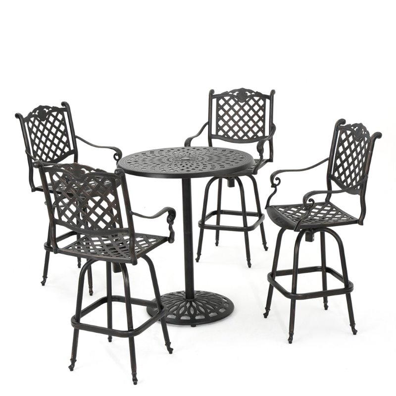 Afuera Living Outdoor 5 Piece Cast Aluminum Bar Set in Shiny Copper