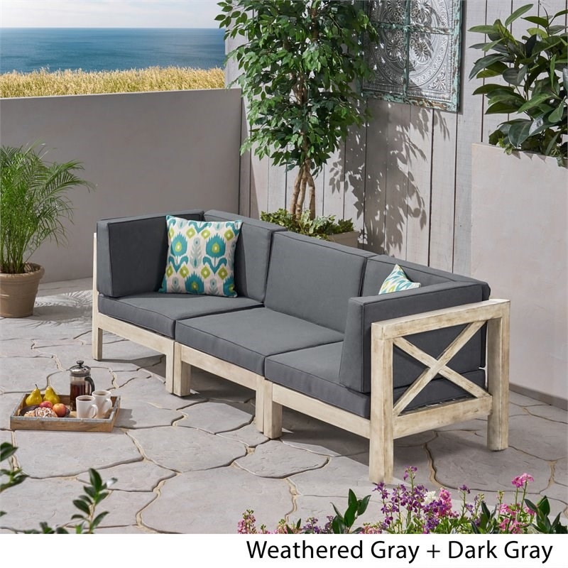 Afuera Living Outdoor Modular Wood Sofa with Cushions Weathered/Dark Gray