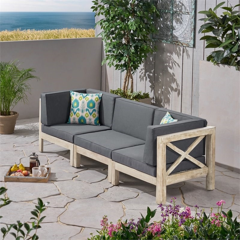Afuera Living Outdoor Modular Wood Sofa with Cushions Weathered/Dark Gray