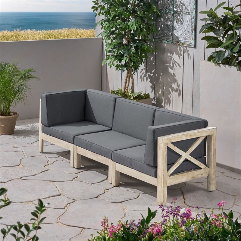 Afuera Living Outdoor Modular Wood Sofa with Cushions Weathered/Dark Gray