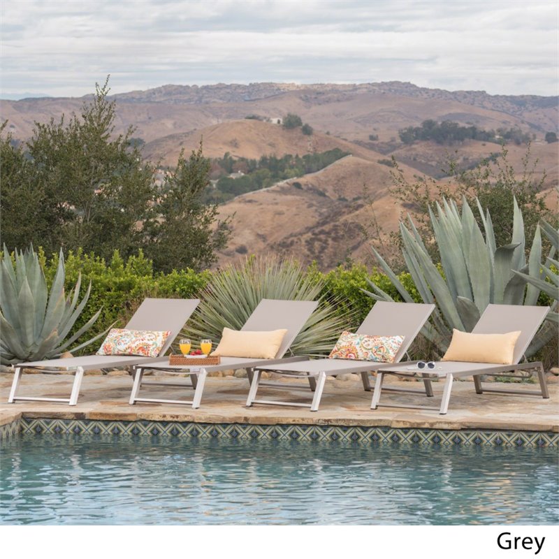Afuera Living Outdoor Aluminum Chaise Lounge in Gray (Set of 4)