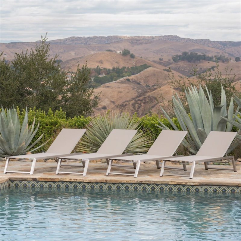 Afuera Living Outdoor Aluminum Chaise Lounge in Gray (Set of 4)