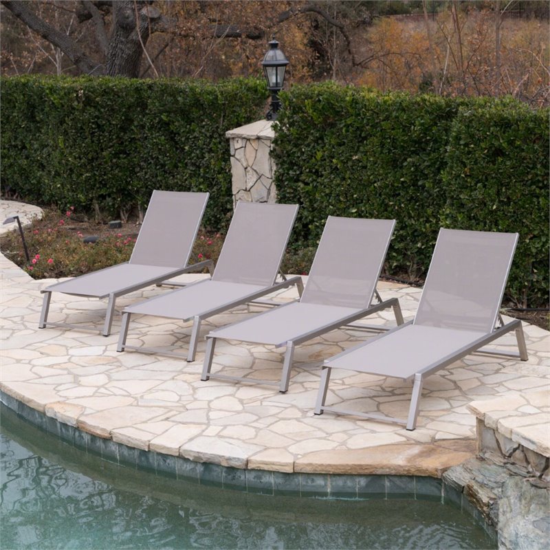 Afuera Living Outdoor Aluminum Chaise Lounge in Gray (Set of 4)