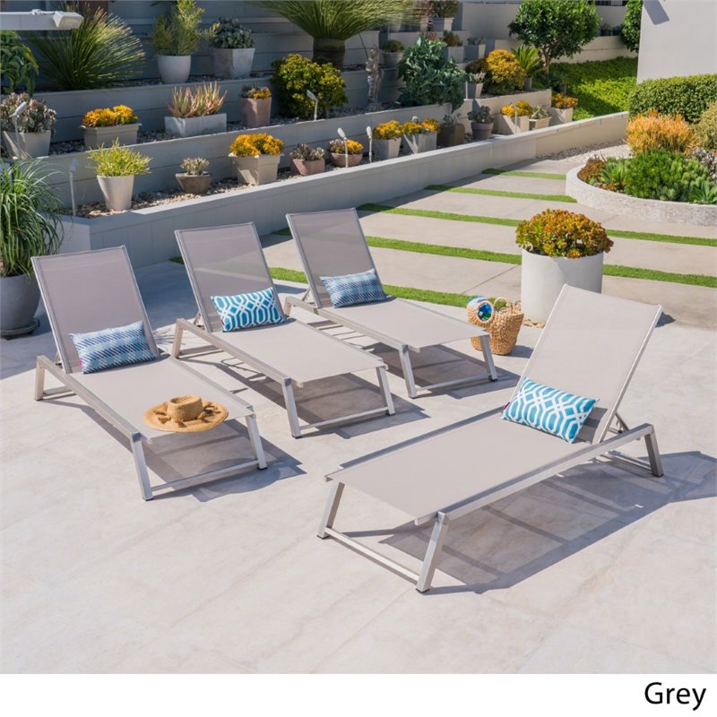 Afuera Living Outdoor Aluminum Chaise Lounge in Gray (Set of 4)