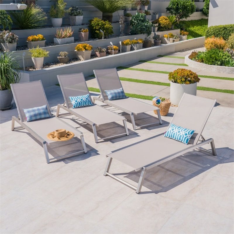 Afuera Living Outdoor Aluminum Chaise Lounge in Gray (Set of 4)