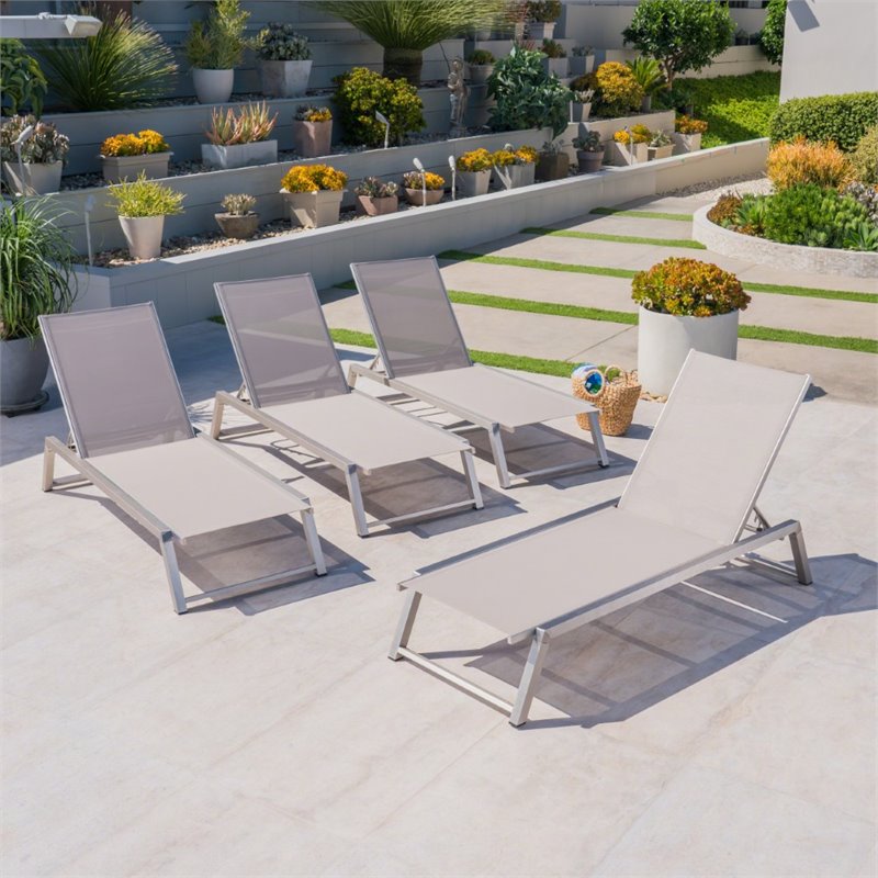Afuera Living Outdoor Aluminum Chaise Lounge in Gray (Set of 4)