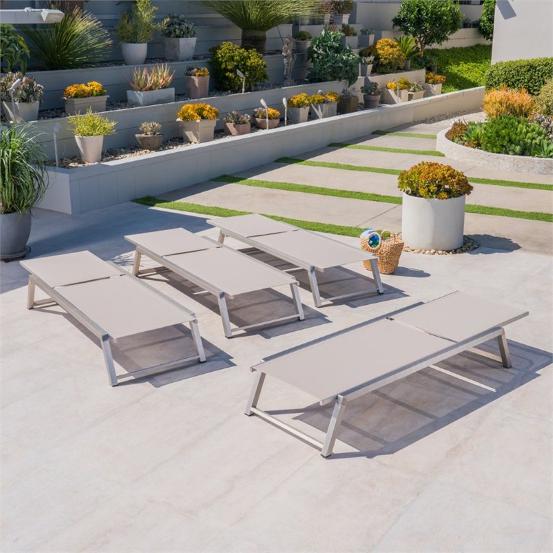 Afuera Living Outdoor Aluminum Chaise Lounge in Gray (Set of 4)