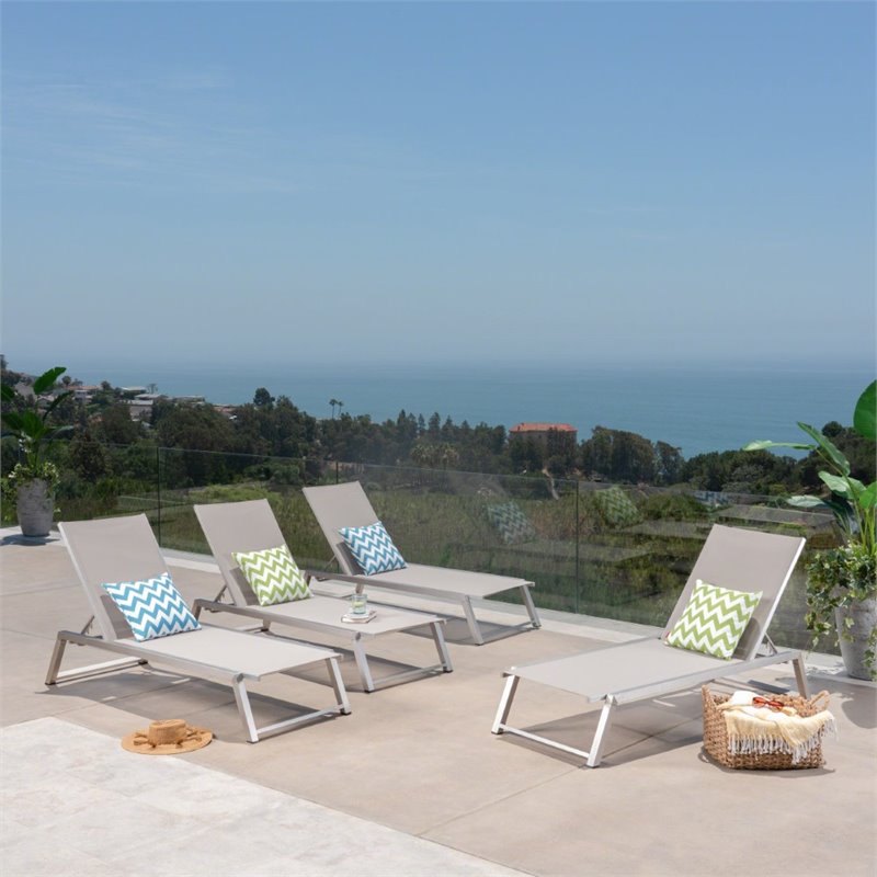 Afuera Living Outdoor Aluminum Chaise Lounge in Gray (Set of 4)
